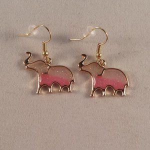 Gold Pink Elephant Drop Dangle Earrings New Mystical Pink Hypoallergenic Hooks